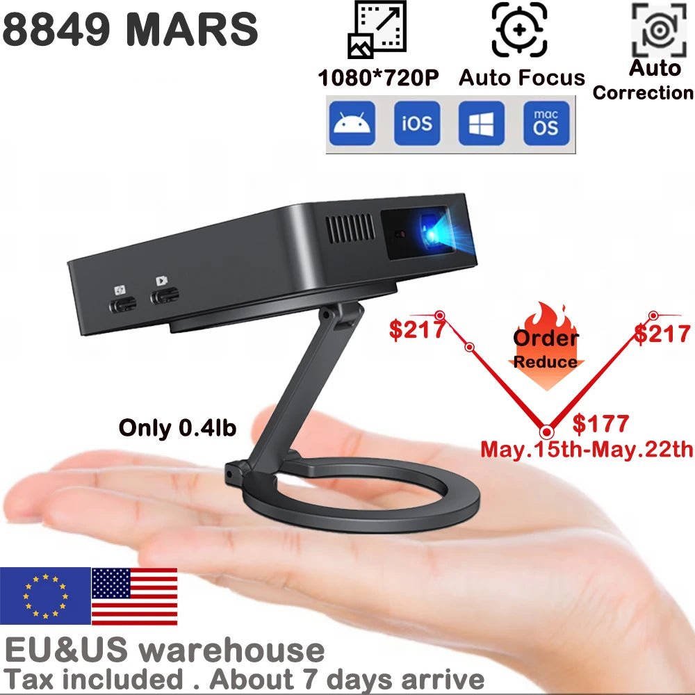 8849 MARS Mini Projector Portable HD 1080P Video Proyector Auto Focus Keystone Outdoor Beamer For Andorid ios Smart Home Theater