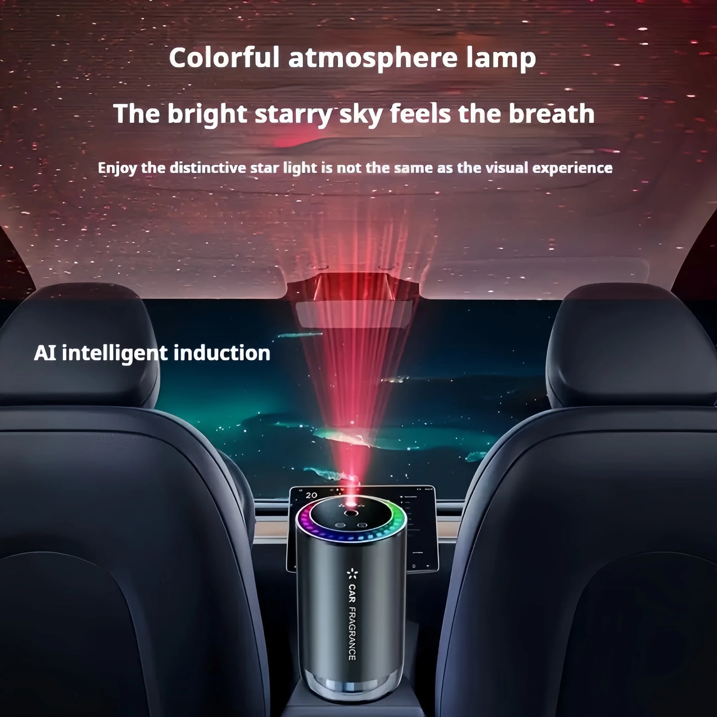 Smart Car Diffuser | Car Oil Diffuser with 1 Fragrance (Total 50ml) | Auto Switch Car Diffuser | Star Projector | Colorful Breat