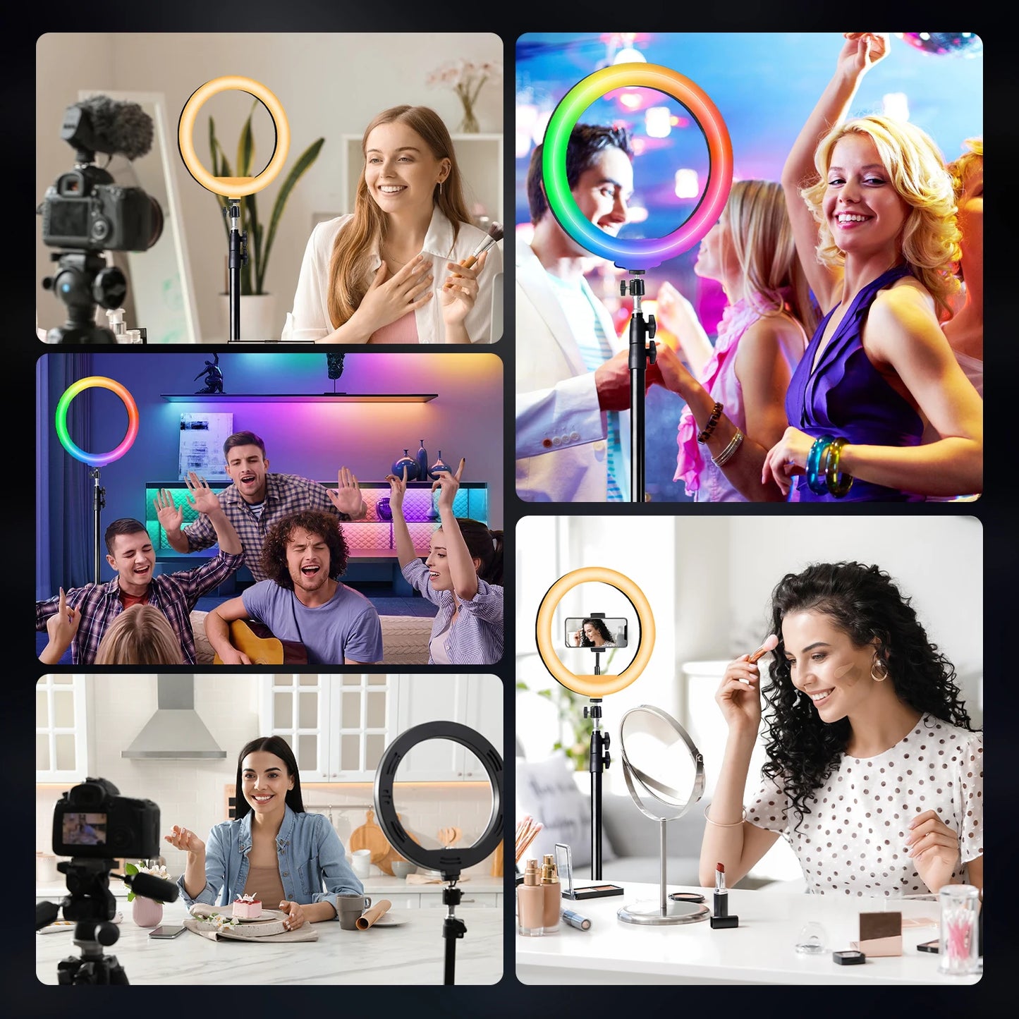 10 Inch RGB Ring Light, Extendable to 160 cm, Multi-functional Portable Tripod, 38 Adjustable Colors for Live Streaming, Selfie