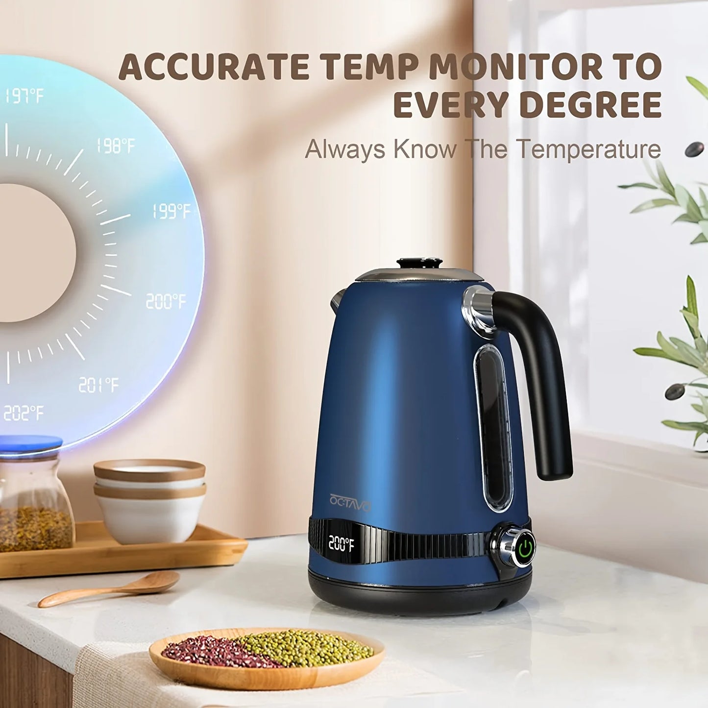 1pc 1.8QT Electric Kettle, US Plug, Temperature Control With 7 Heat Settings & LED Display, (1100W) , Kitchen and home