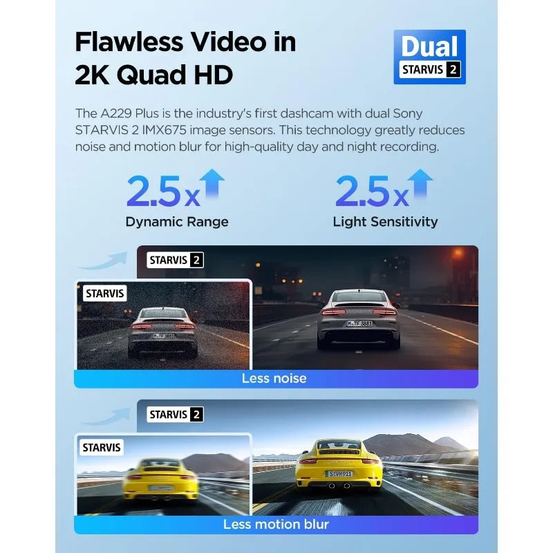 A229 Plus Dash Cam Front and Rear, Dual STARVIS 2 Sensors, 2 Channel HDR, 1440P+1440P Voice Control