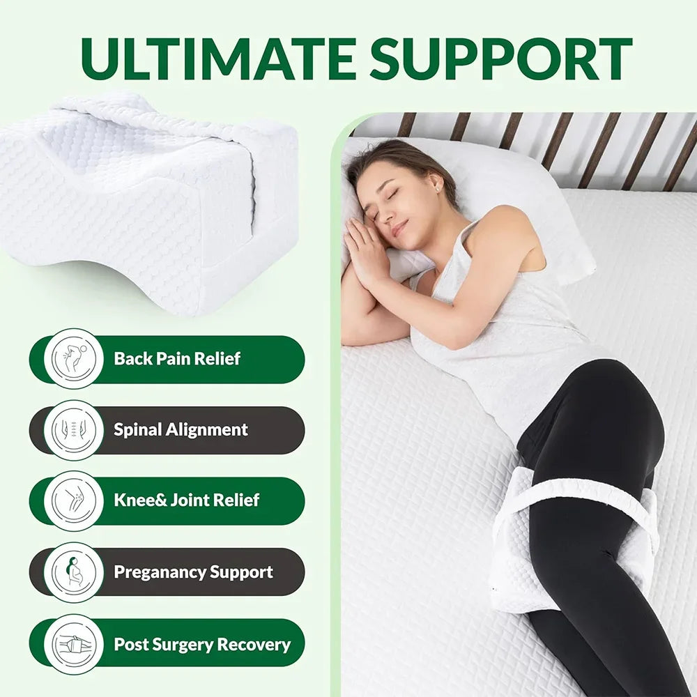 Knee Pillow for Side Sleepers with Straps, Soft Memory Foam Leg & Knee Pillow for Hip Pain, Back Pain, Knee Support Pillow Nail