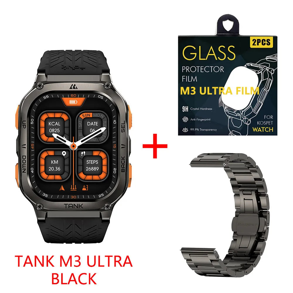 KOSPET TANK M3 Ultra GPS Smart Watch For Men 480mAh 60Days Battery Compass Altimeter Barometric Bluetooth Call 5ATM Waterproof
