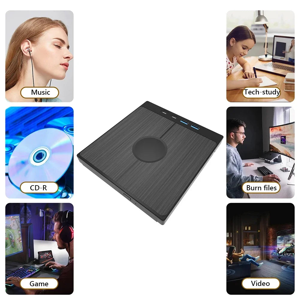 7-in-1 USB 3.0 Type C External CD DVD RW Optical Drive DVD Player Burner Reader Multi-Function Drive For Windows Mac PC Laptop