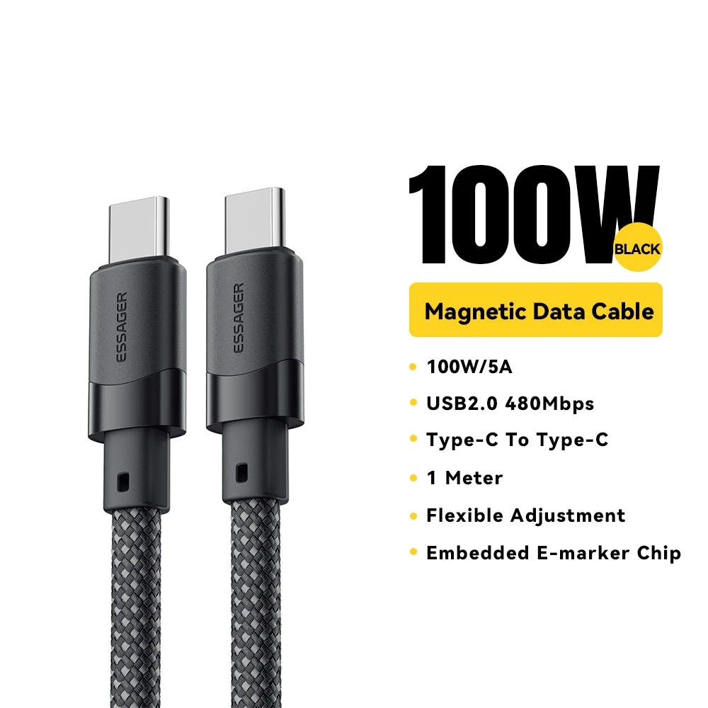 Essager USB C To C 100W Magnetic Fast Charger Cable For iPhone 15 65W Type C To C Data Charging Wire For Laptop Samsung
