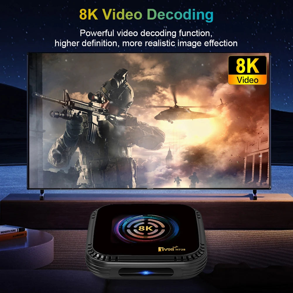 H728 4G 32G/64G Octa-Core BT5.0 Android 14 Smart TV Box Media Player 8K HD Set Top Box with Remote Android Box Dual-Band Wi-Fi