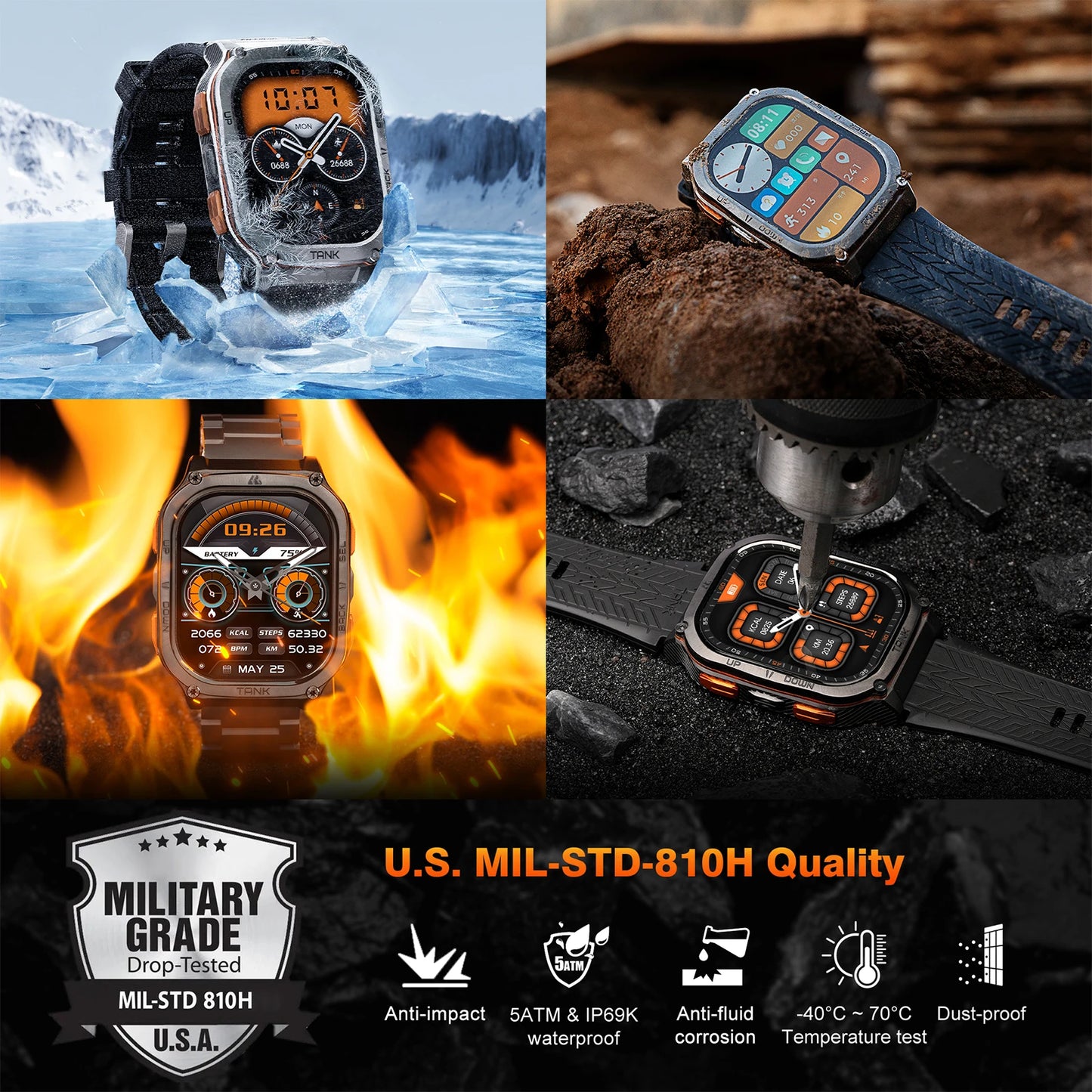 KOSPET TANK M3 Ultra GPS Smart Watch For Men 480mAh 60Days Battery Compass Altimeter Barometric Bluetooth Call 5ATM Waterproof