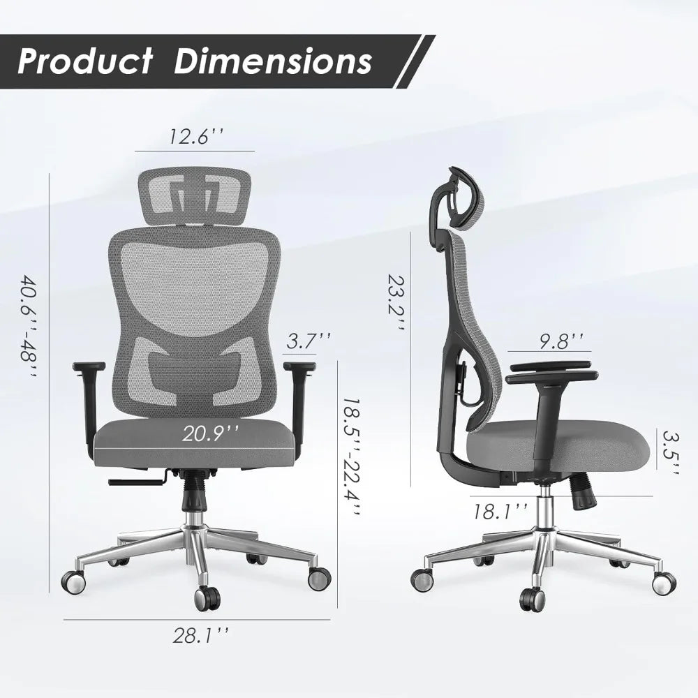 Ergonomic Mesh Office Chair, Computer Desk Chair Ergonomic, High Back Office Chair with Headrest, Adjustable Lumbar Support and