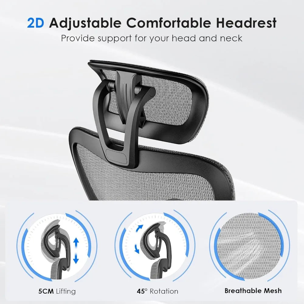 Ergonomic Mesh Office Chair, Computer Desk Chair Ergonomic, High Back Office Chair with Headrest, Adjustable Lumbar Support and