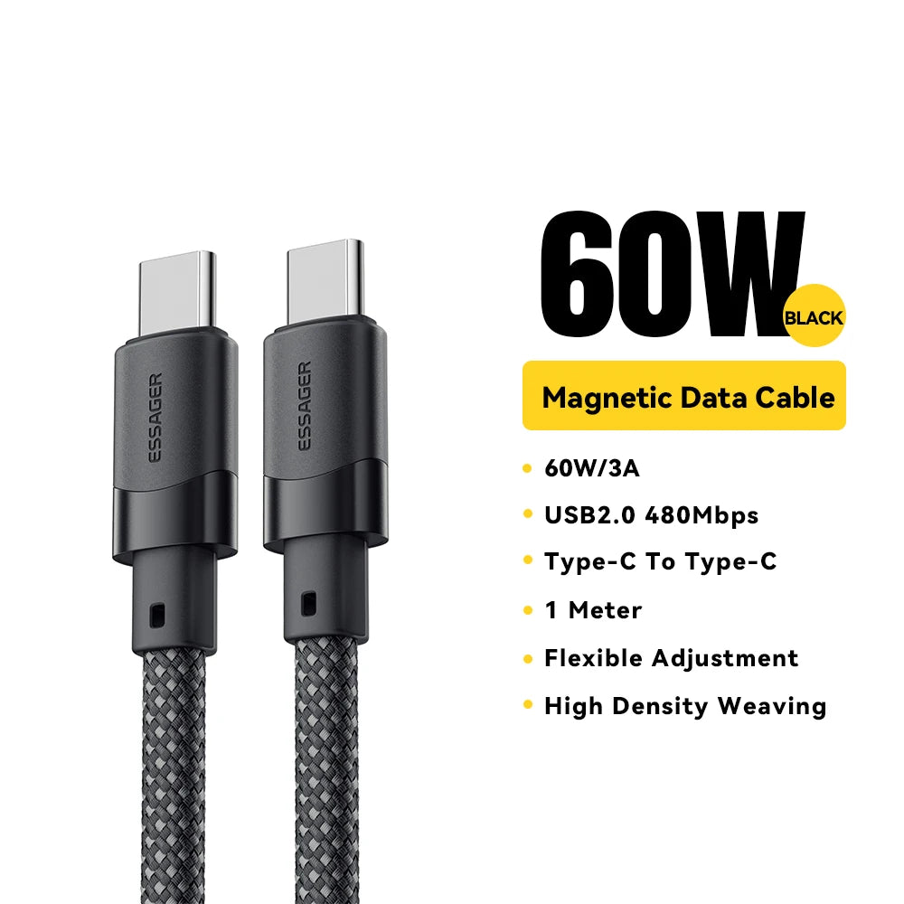Essager USB C To C 100W Magnetic Fast Charger Cable For iPhone 15 65W Type C To C Data Charging Wire For Laptop Samsung