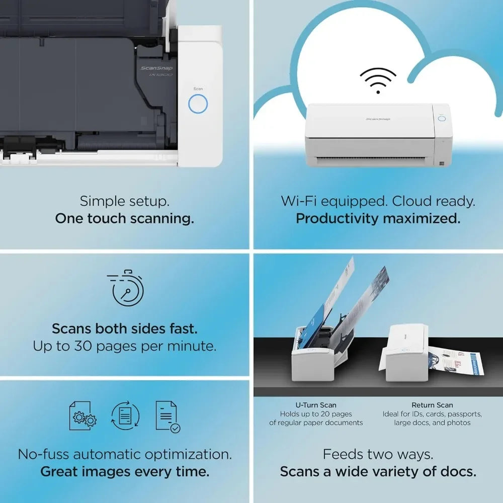 Fast delivery.iX1300 Compact Wireless or USB Double-Sided Color Document,Photo & Receipt Scanner with Document Feeder and Feede