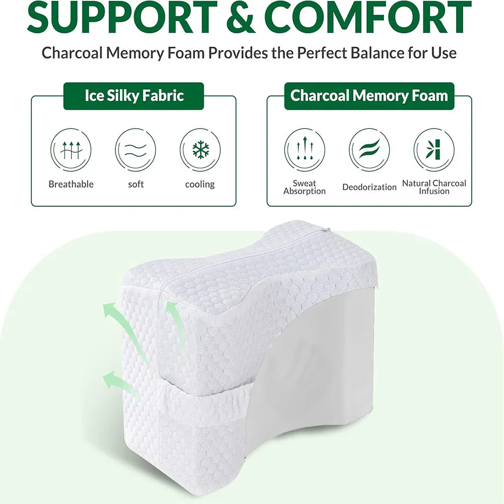 Knee Pillow for Side Sleepers with Straps, Soft Memory Foam Leg & Knee Pillow for Hip Pain, Back Pain, Knee Support Pillow Nail