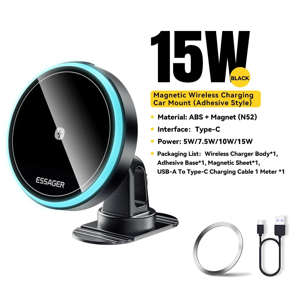 ftvae 15W Magnetic Wireless Car Phone Holder Adjustable 360 degrees Car Charger For iPhone15 14 13 12Pro Huawei Samsung Phone