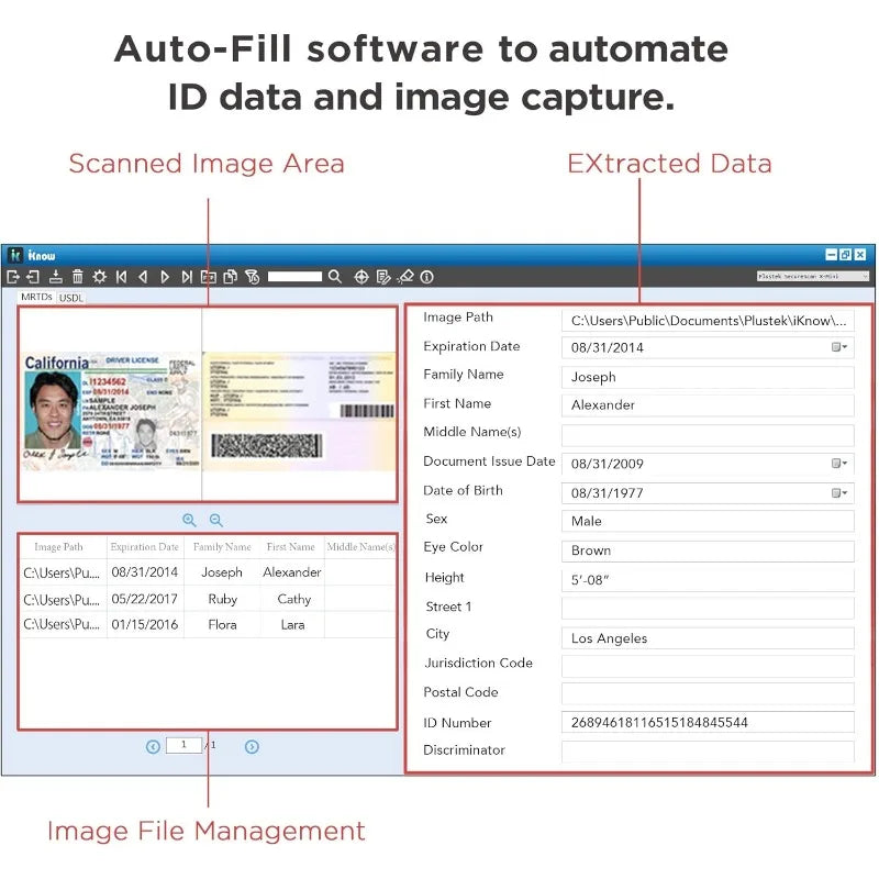 Duplex Driver License & ID Card Scanner - Bundle Software can Automatically Extracts ID Data and Populates into Data Fie