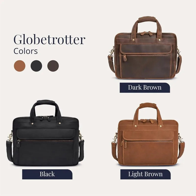 Grain Leather Briefcase for Men, Top Choice Gifts, Handcrafted Laptop Bag with Multiple Compartments and Brass Hardware,