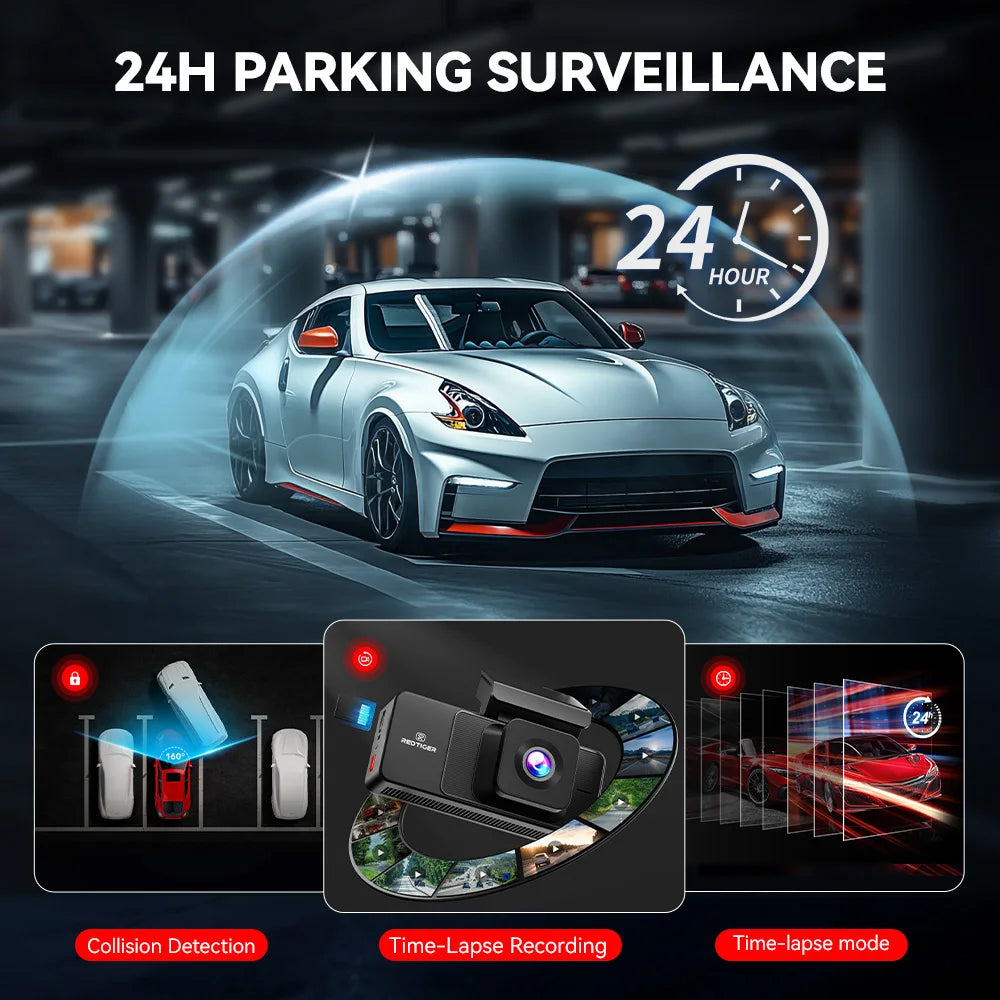 REDTIGER A3 3 Cameras Front/Cabin/Rear Cam Dash Cam Dash Camera Built-in 5.8Ghz WiFi GPS Car DVR Night Vision Parking Monitor