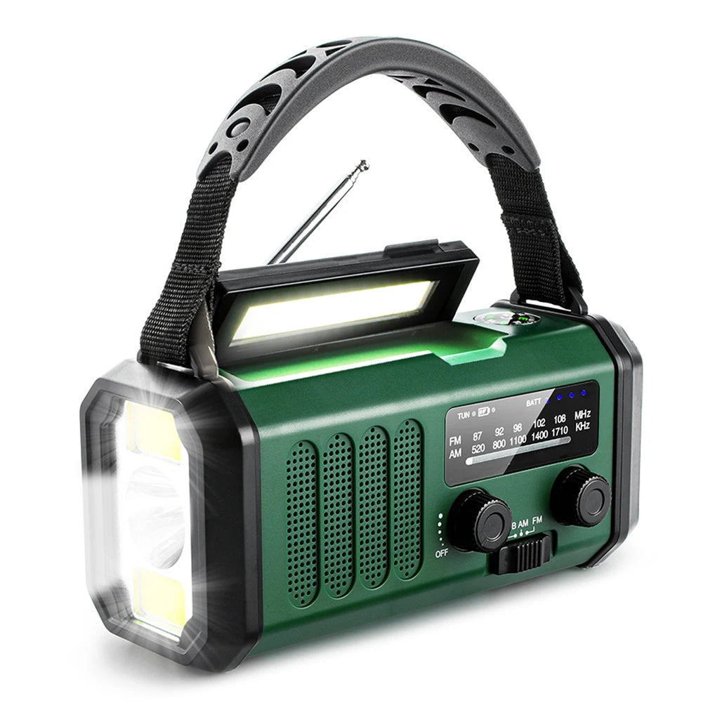 10000mAh Emergency Radio AM FM NOAA Weather Radio Multifunctional Hand Crank Solar Radio with Flashlight Power Bank SOS Alarm