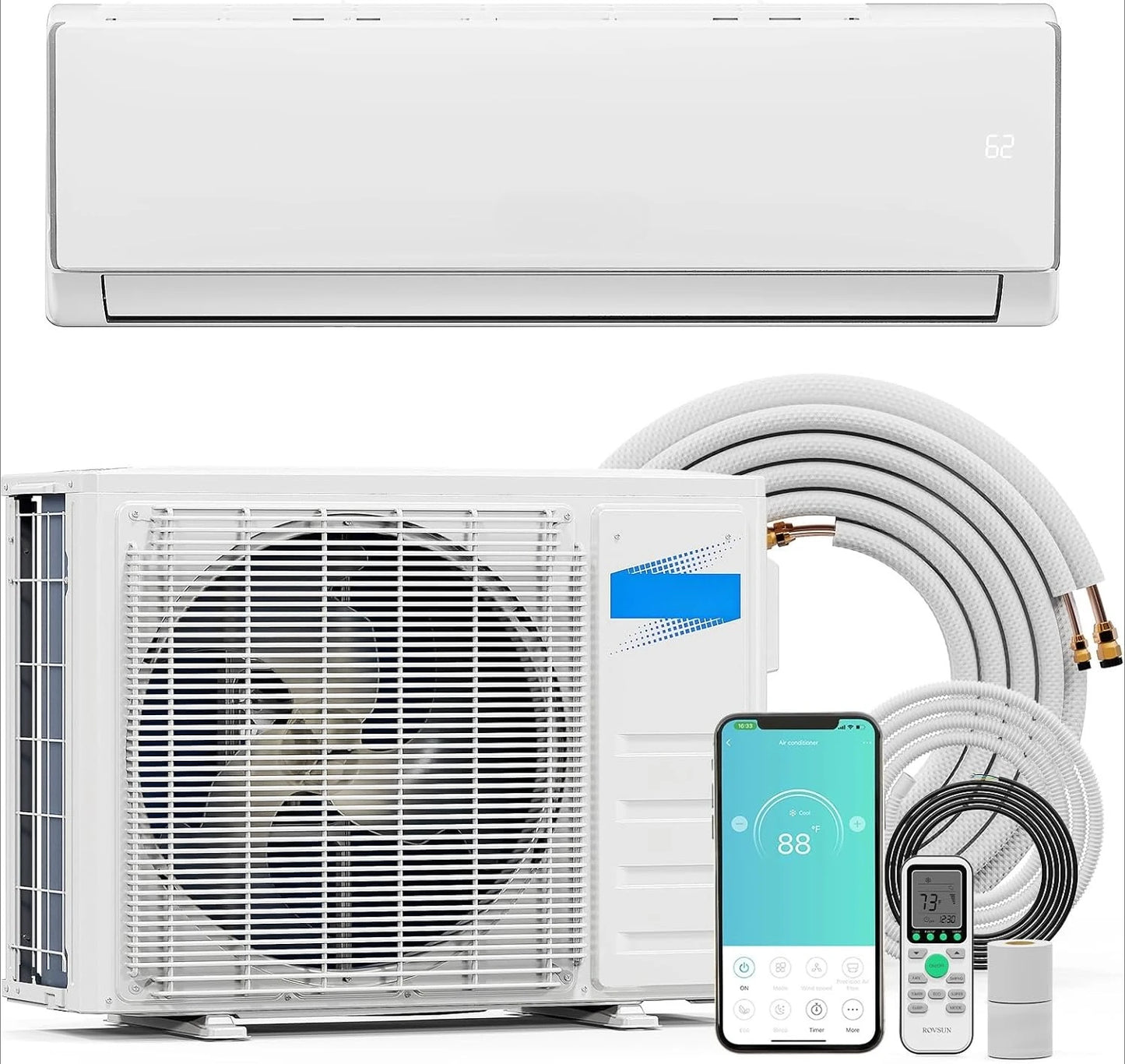 11500 BTU Wifi Enabled Mini Split Air Conditioner & Heater, 17 SEER2 115V Inverter Ductless Wall AC Unit