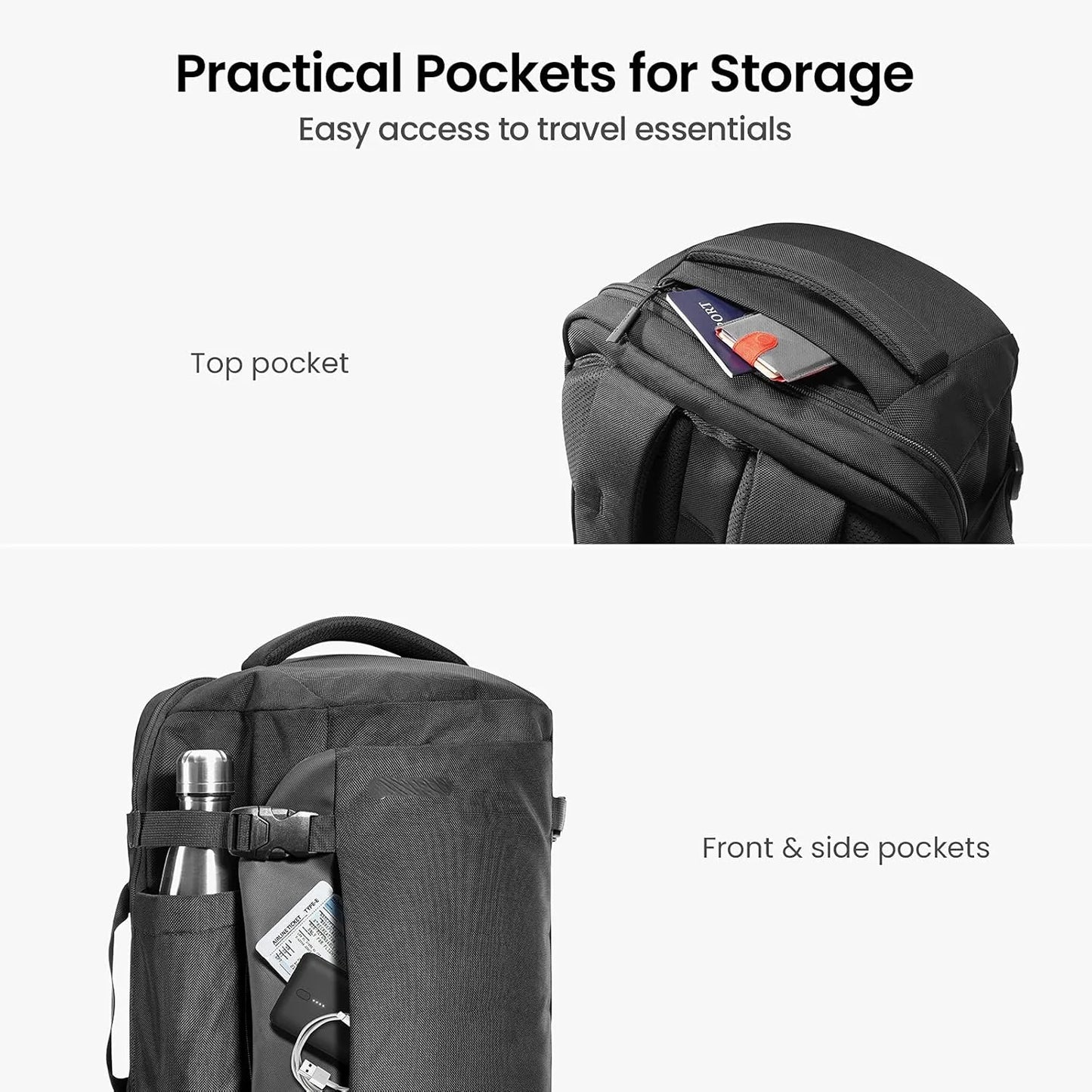 tomtoc Travel Backpack 40L, TSA Friendly Carry-on Luggage, Water-resistant Daypack Fits 17.3" Laptop