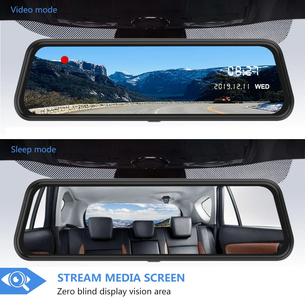 Junsun Backup Camera 10 inch Mirror Dash Cam Dual Lens Front Rear Dash Camera 1080P Full Touch Screen Waterproof Parking Monitor