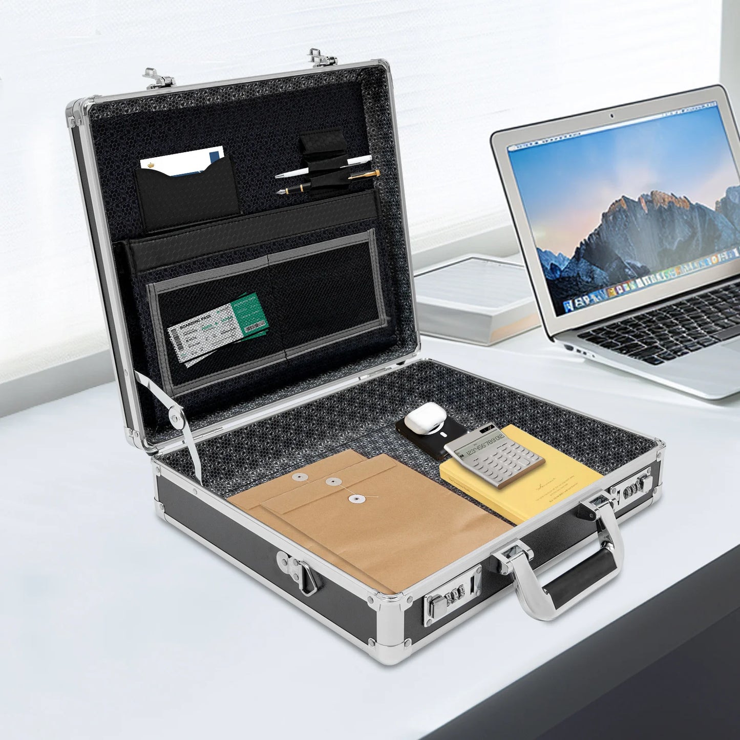 Security Briefcase W/ Dual Combination Locks & Adjustable Strap for Men & Women, Business Travel Case for Laptop (Up To 15.6In)