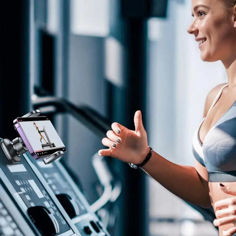 Gym Magnetic Phone Holder 360 Adjustable Stand For Cell Phone Compatible With 4-7" Smartphones Alloy Base And Joint