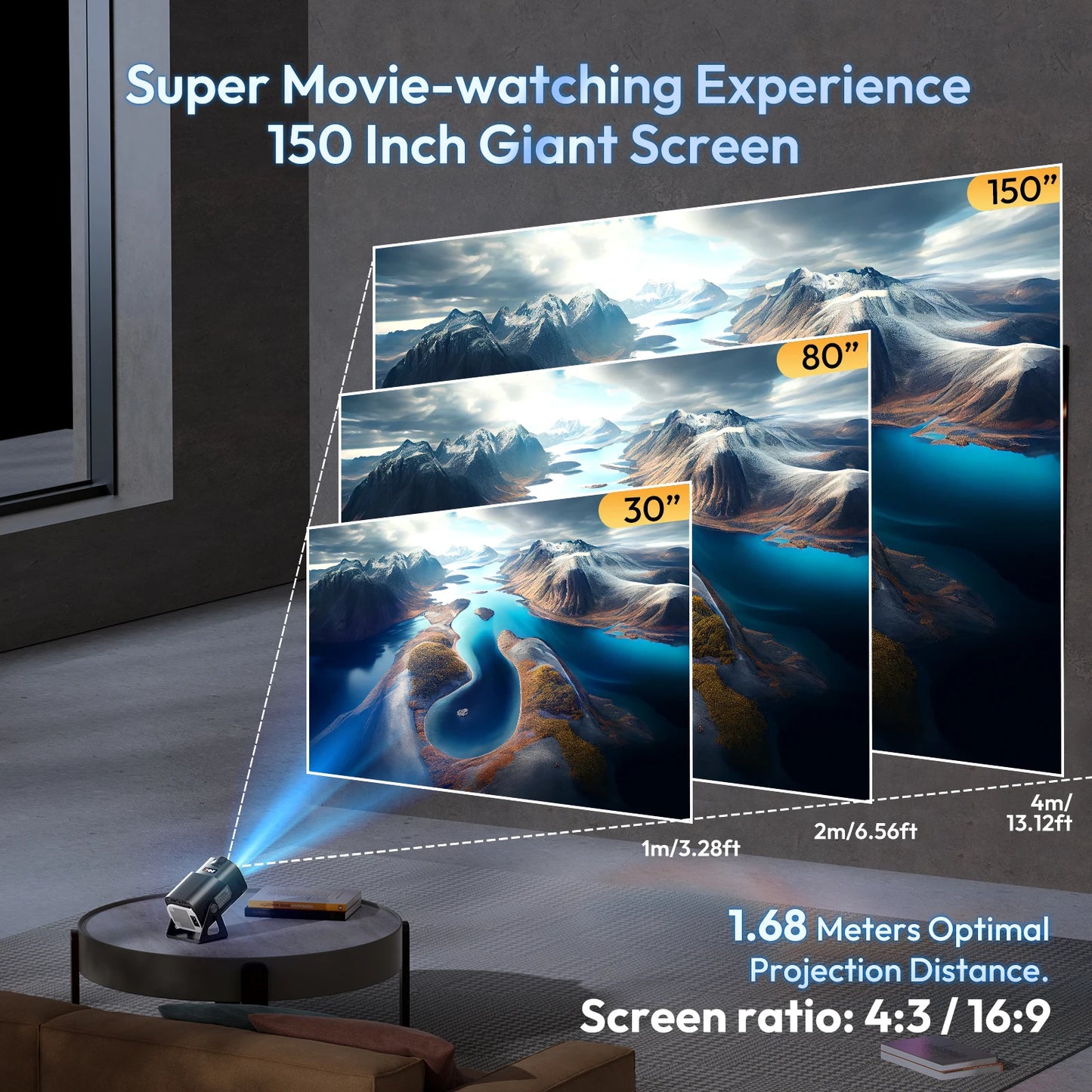 XGODY UHD Mini Portable Projector 4k LED 12000 Lumen Smart Built-in Android 11.0 HD Office/Outdoor/Home for Laptop Switch 5GWiFi
