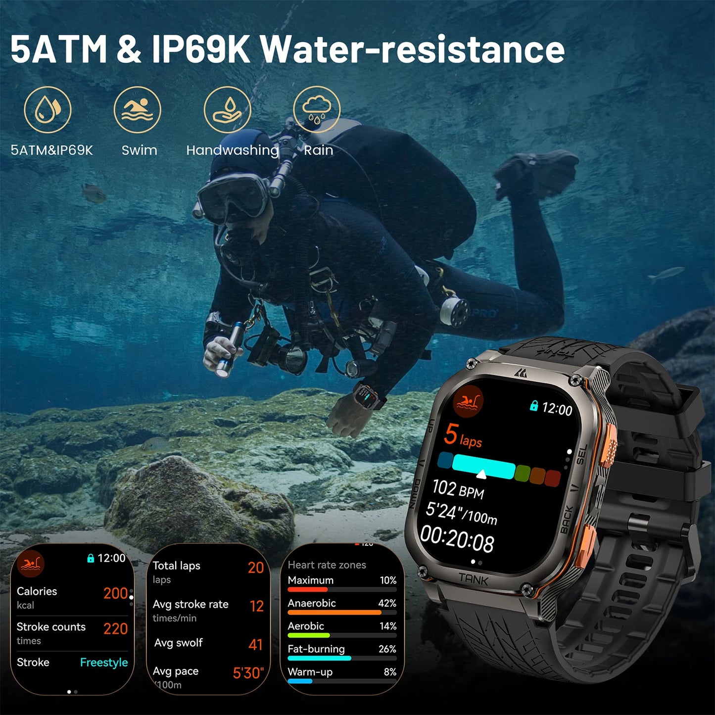 KOSPET TANK M3 Ultra GPS Smart Watch For Men 480mAh 60Days Battery Compass Altimeter Barometric Bluetooth Call 5ATM Waterproof