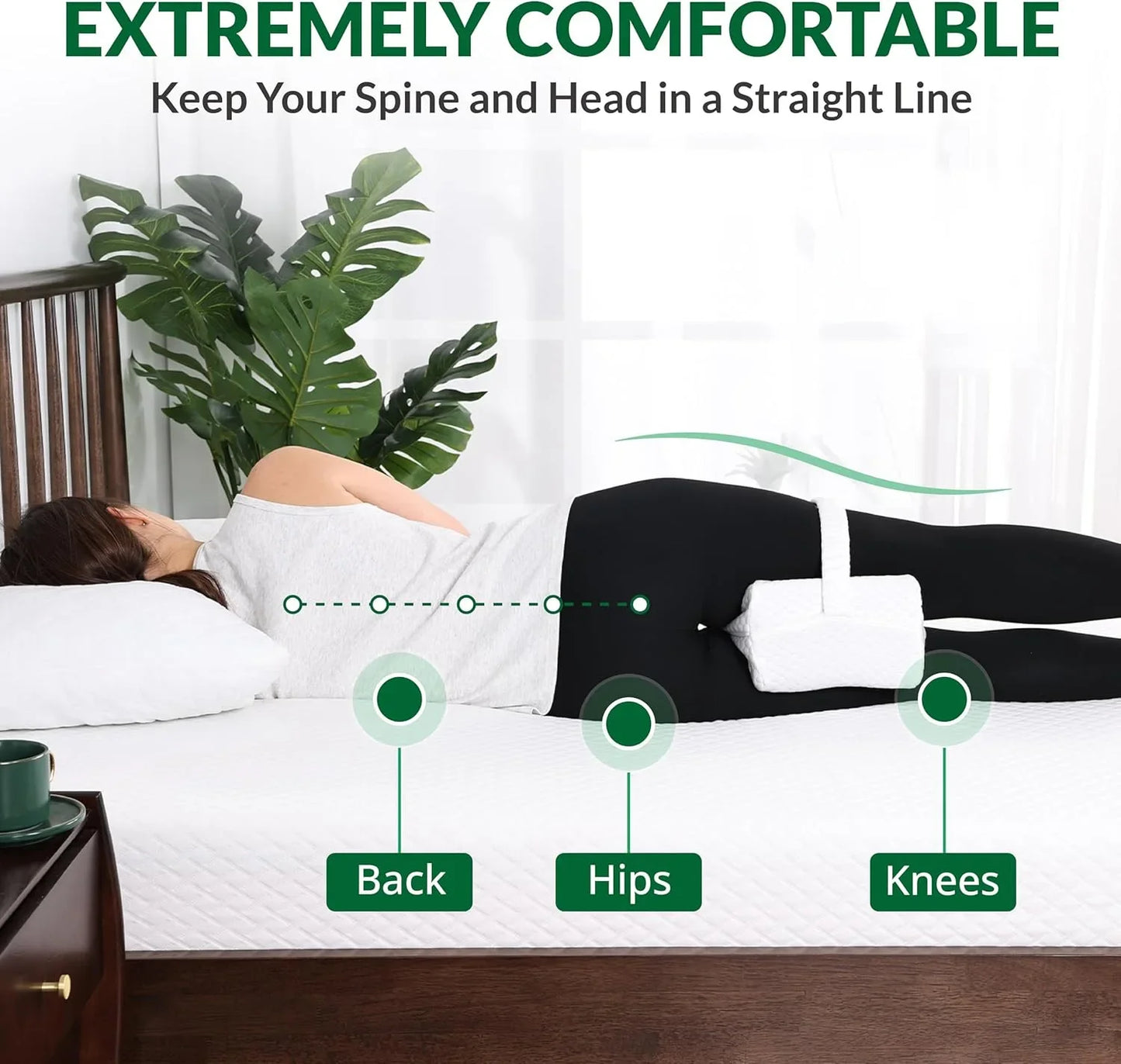 Knee Pillow for Side Sleepers with Straps, Soft Memory Foam Leg & Knee Pillow for Hip Pain, Back Pain, Knee Support Pillow Nail