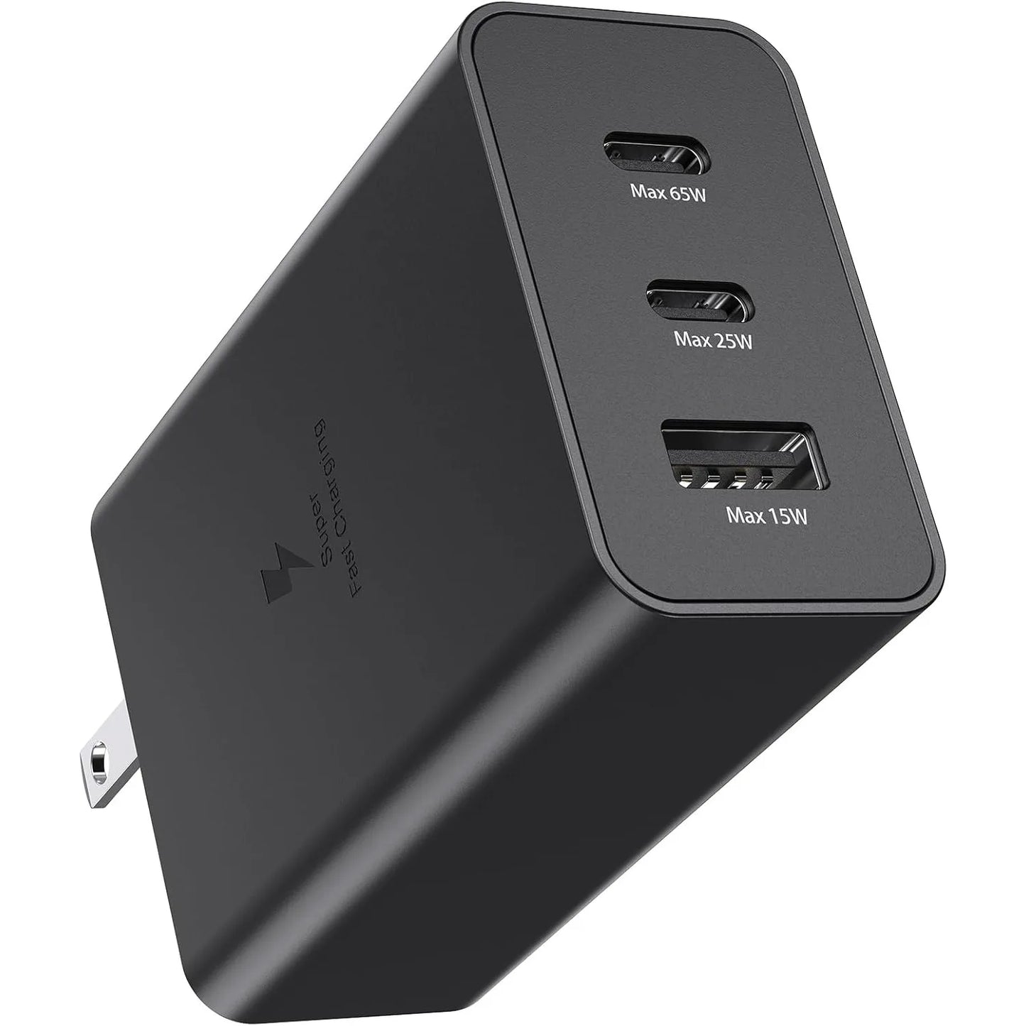 GaN Adapter 65W 3-Port Wall Charger for Samsung Galaxy S24/S23/S22/S22 Ultra/S22+/S21 Ultra/S20 Ultra/Note 20/Z Fold 3/ laptops