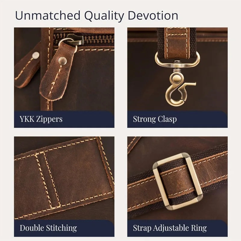 Grain Leather Briefcase for Men, Top Choice Gifts, Handcrafted Laptop Bag with Multiple Compartments and Brass Hardware,