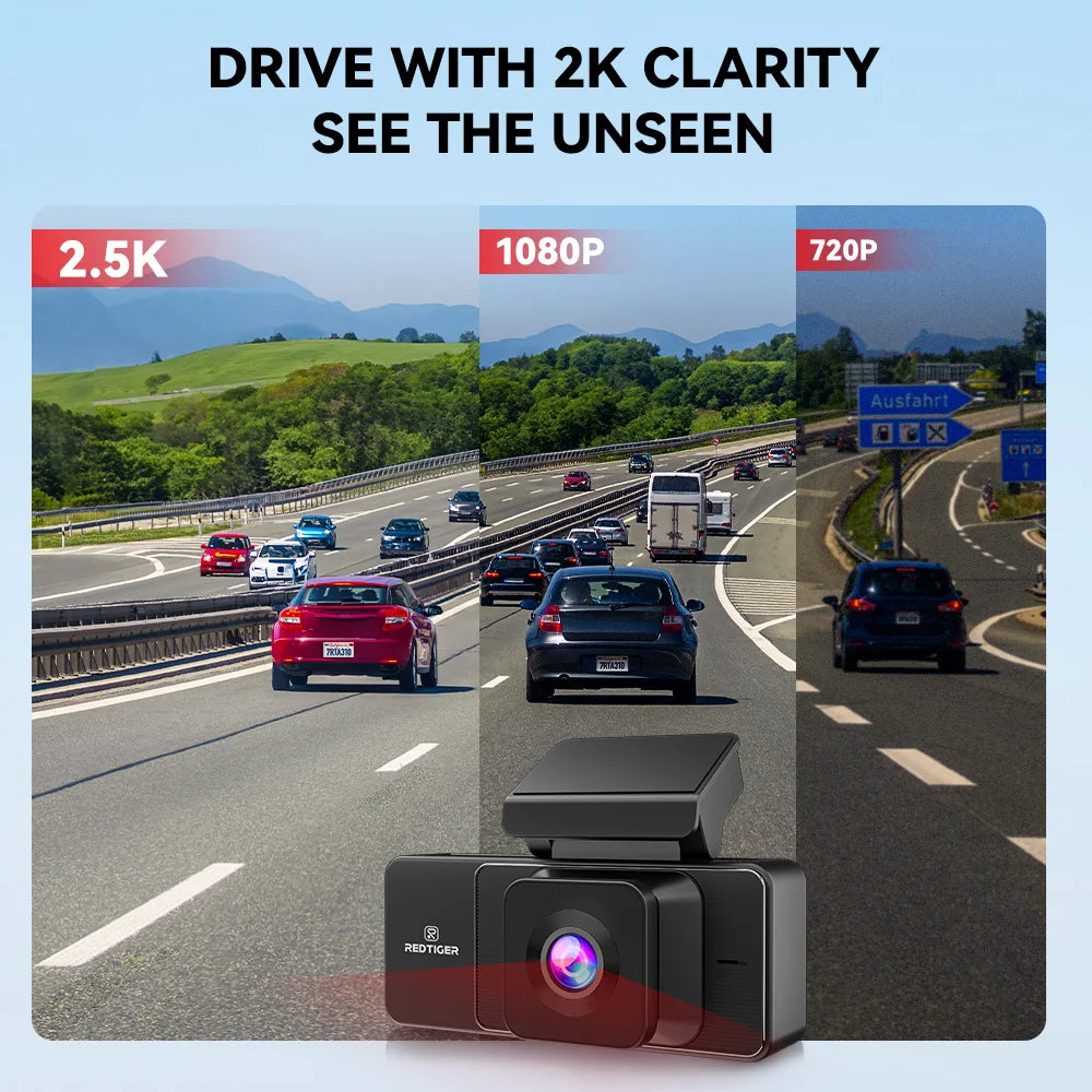 REDTIGER A3 3 Cameras Front/Cabin/Rear Cam Dash Cam Dash Camera Built-in 5.8Ghz WiFi GPS Car DVR Night Vision Parking Monitor