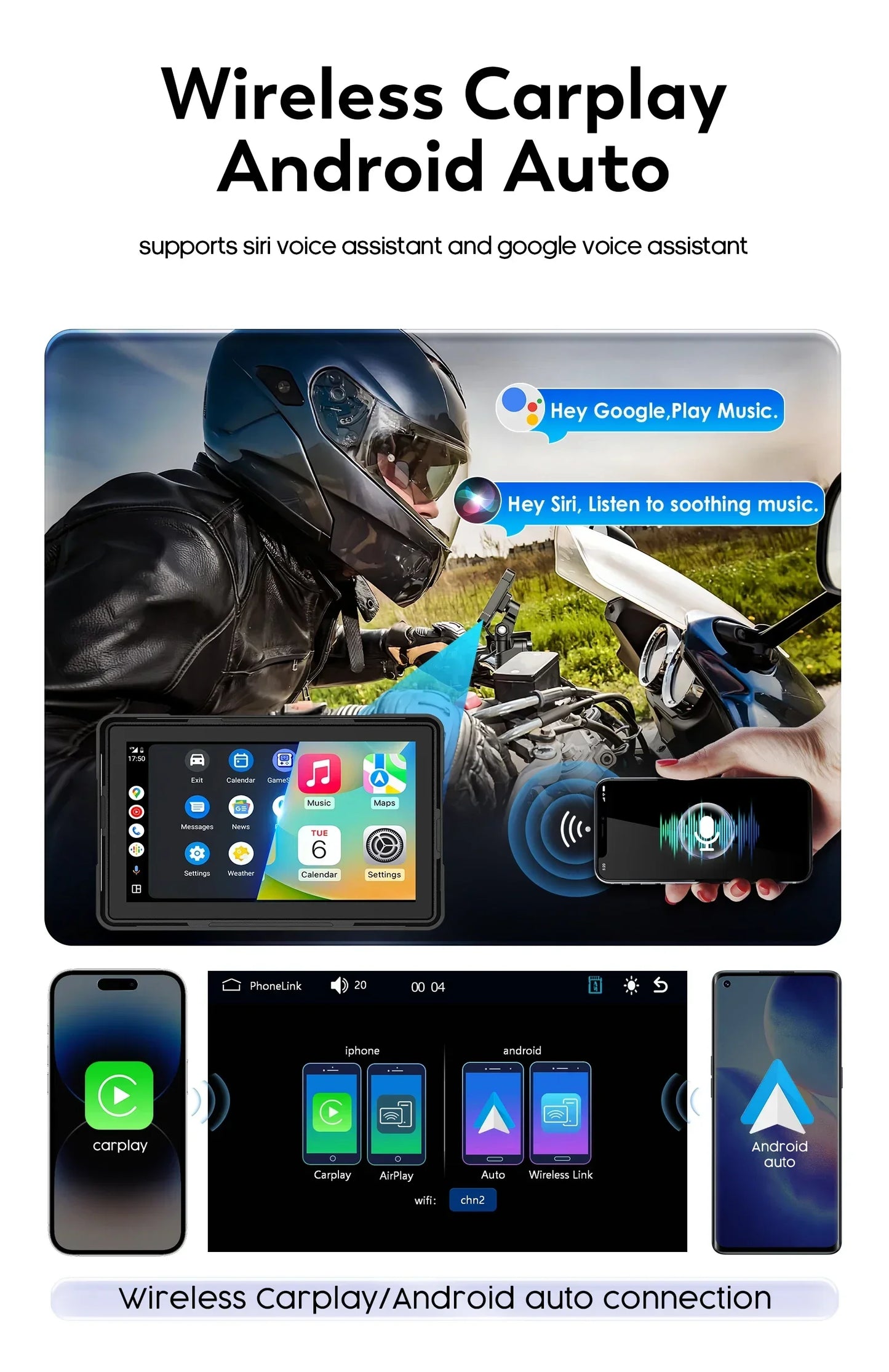 Car Multimedia Wireless Carplay Wireless Android Auto Display Screen Dual BT Channels Support 64G TF Card Support Multi-language