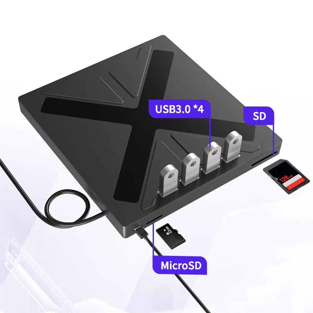 External CD/DVD/VCD Drive USB3.0 Type-C 2 in 1 Interface Slim Protectable External CD Burner Player for MacBook Laptop PC