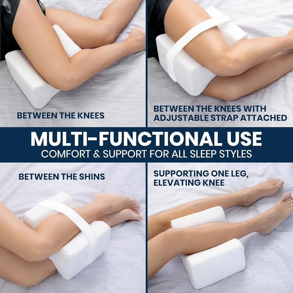 Memory Foam Knee Pillow Leg Pillow Side Sleepers Sciatica Pain Relief Adjustable Strap Comfortable Sleep Support Hips Back