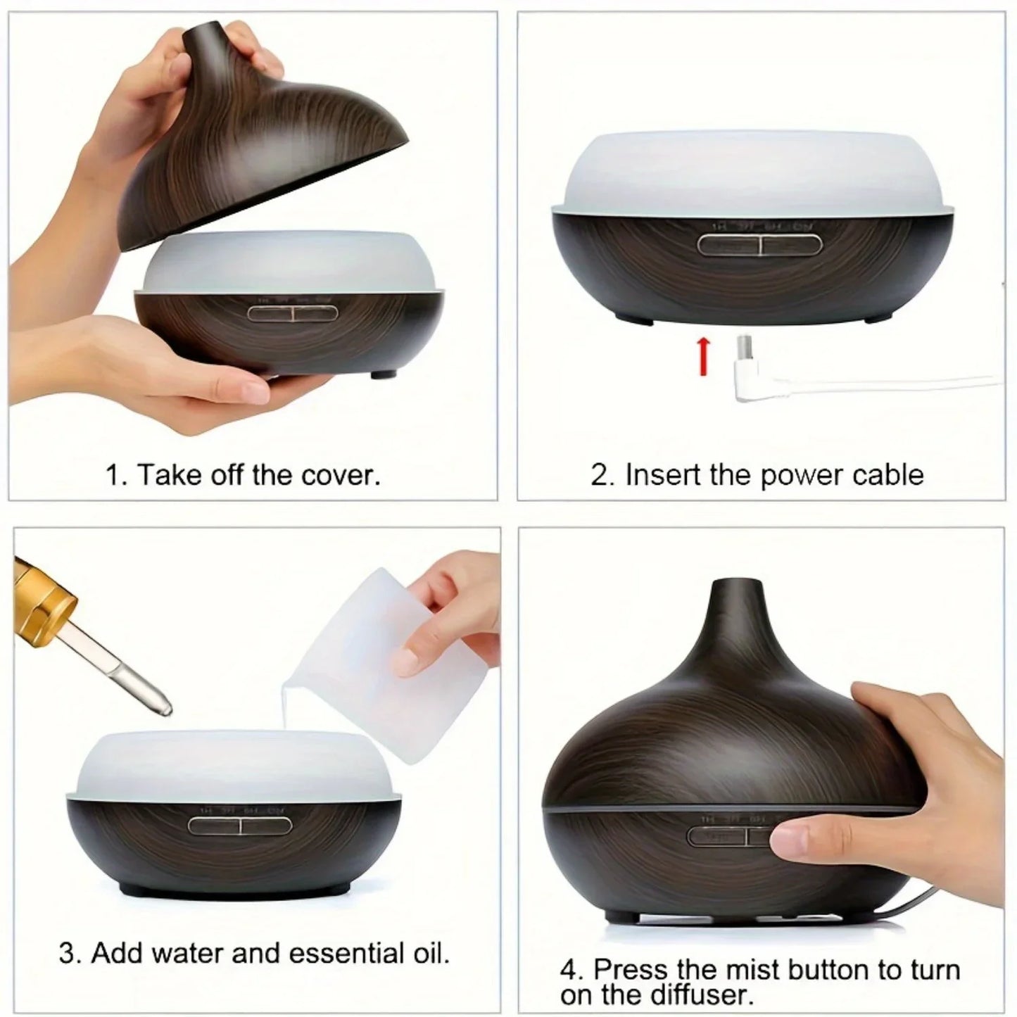 550ML Essential Oil Aroma Diffuser with 6-Bottle 10ml Oil Set, Lavender/ Jasmine/ Rose/ Lemon/ Ocean - Great for Home, Office