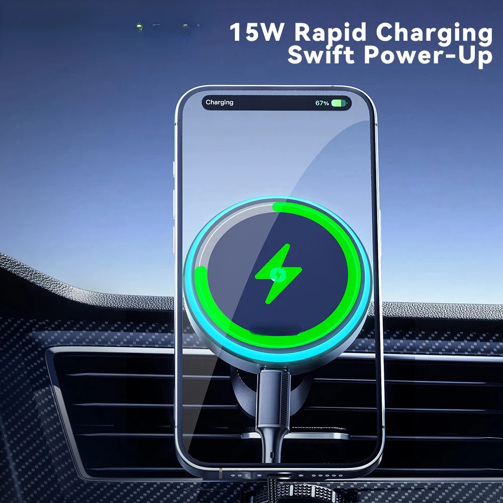 ftvae 15W Magnetic Wireless Car Phone Holder Adjustable 360 degrees Car Charger For iPhone15 14 13 12Pro Huawei Samsung Phone