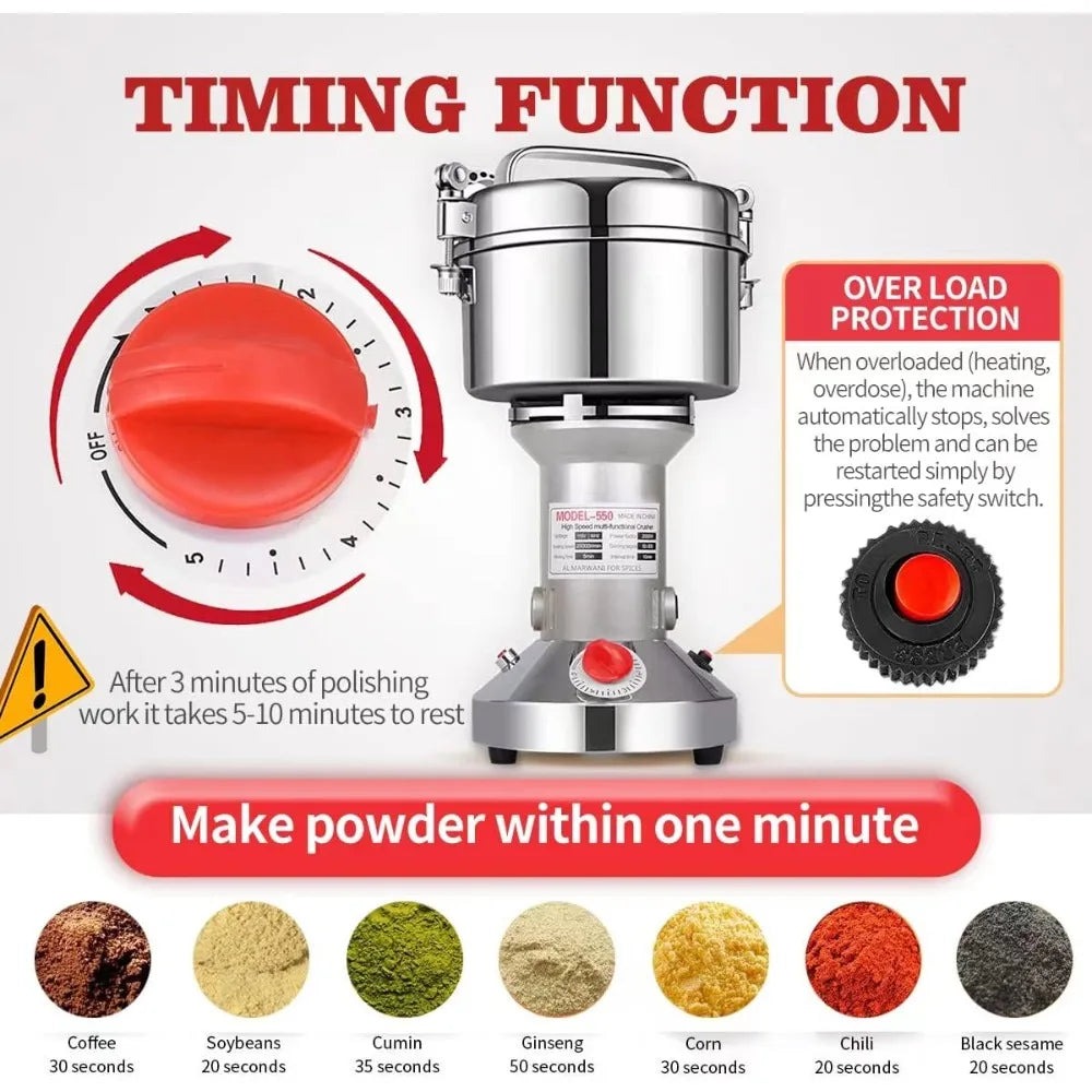 Electric herb Grinder 550g High Speed Electric Stainless Steel Spice Grinder for Dry Food Grin