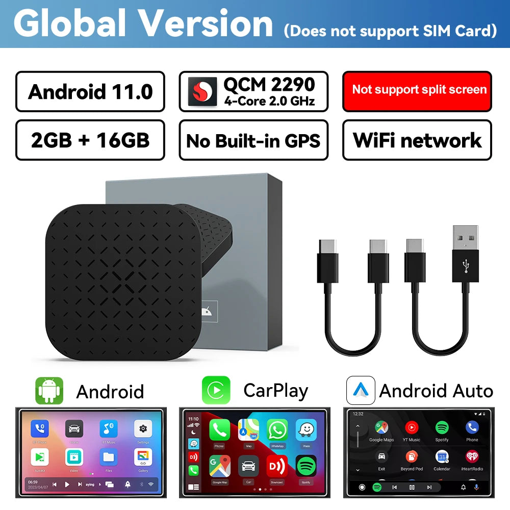 Carlinkit Portable CarPlay Ai Box Android 11 TV Box QCM2290 Wireless CarPlay Android Auto For Netflix YouTube OEM CarPlay Cars