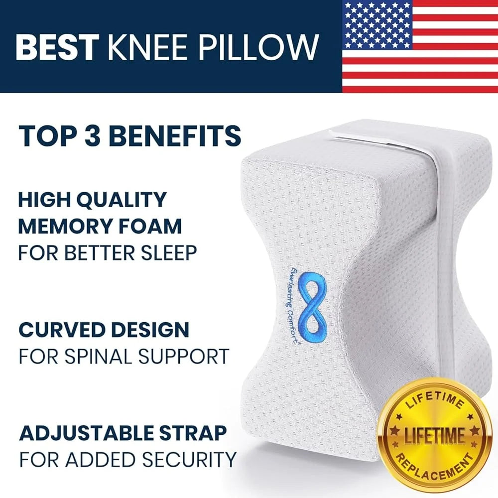 Memory Foam Knee Pillow Leg Pillow Side Sleepers Sciatica Pain Relief Adjustable Strap Comfortable Sleep Support Hips Back