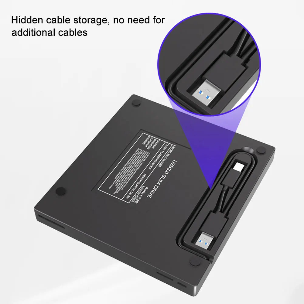 External CD/DVD/VCD Drive USB3.0 Type-C 2 in 1 Interface Slim Protectable External CD Burner Player for MacBook Laptop PC