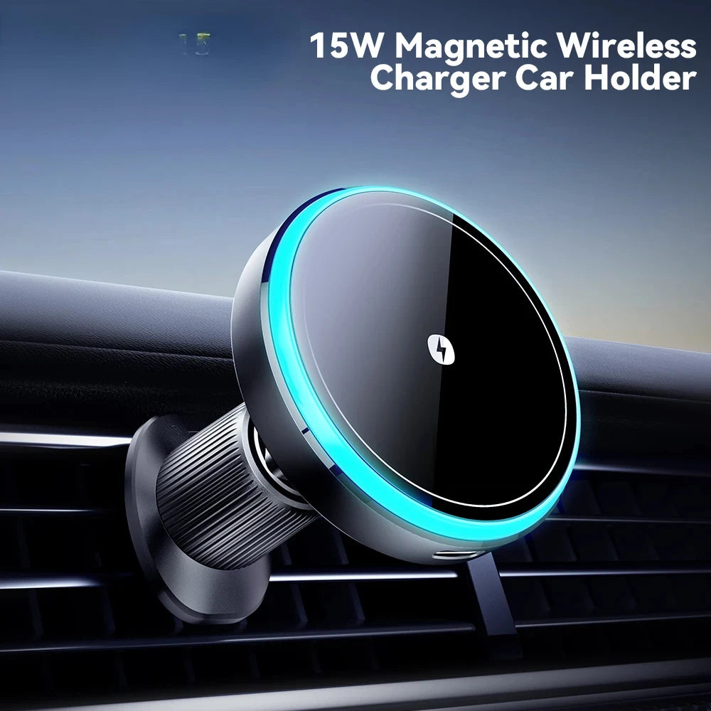ftvae 15W Magnetic Wireless Car Phone Holder Adjustable 360 degrees Car Charger For iPhone15 14 13 12Pro Huawei Samsung Phone