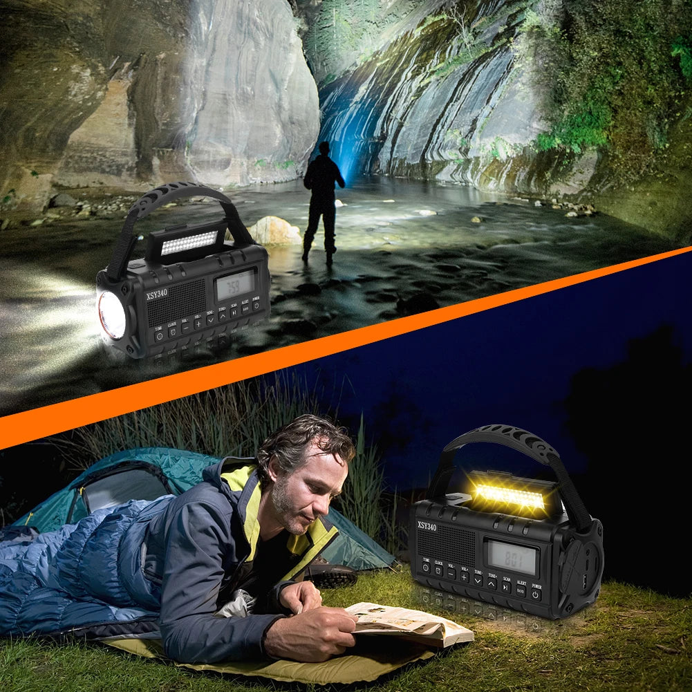 10000mAh Emergency Radio AM FM NOAA Weather Radio Multifunctional Hand Crank Solar Radio with Flashlight Power Bank SOS Alarm