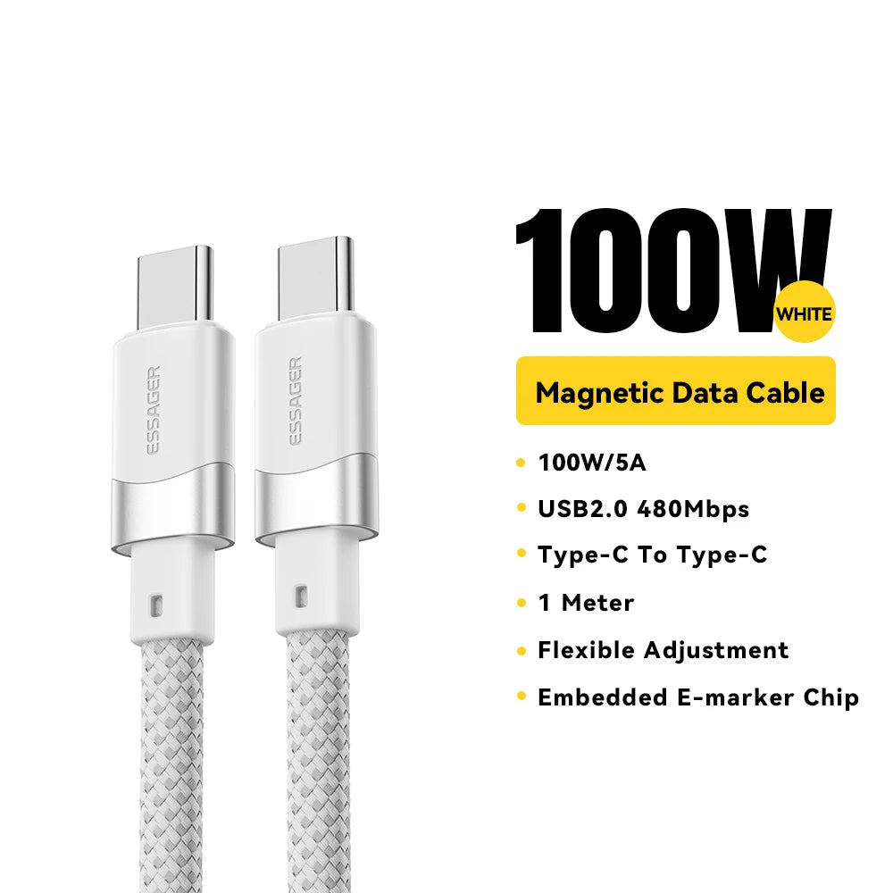 Essager USB C To C 100W Magnetic Fast Charger Cable For iPhone 15 65W Type C To C Data Charging Wire For Laptop Samsung