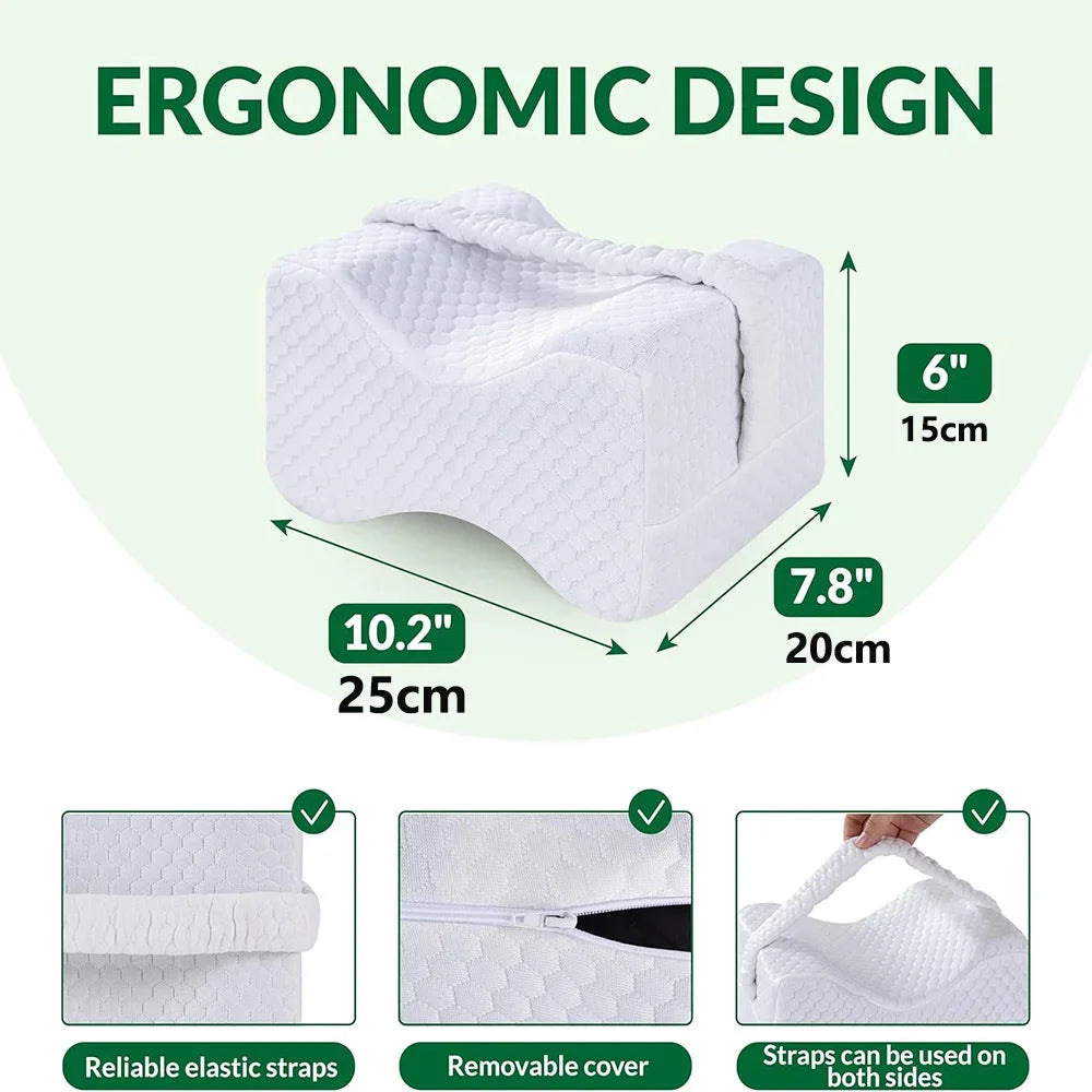Knee Pillow for Side Sleepers with Straps, Soft Memory Foam Leg & Knee Pillow for Hip Pain, Back Pain, Knee Support Pillow Nail
