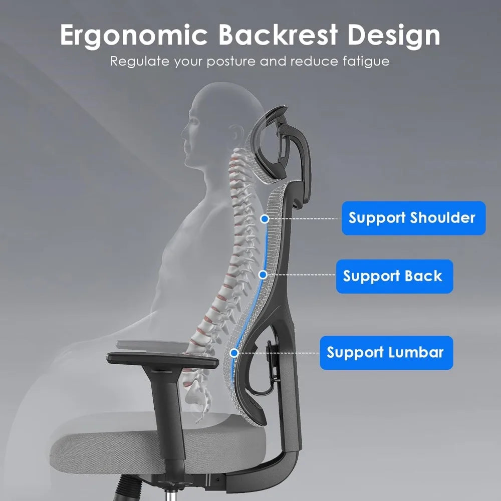Ergonomic Mesh Office Chair, Computer Desk Chair Ergonomic, High Back Office Chair with Headrest, Adjustable Lumbar Support and