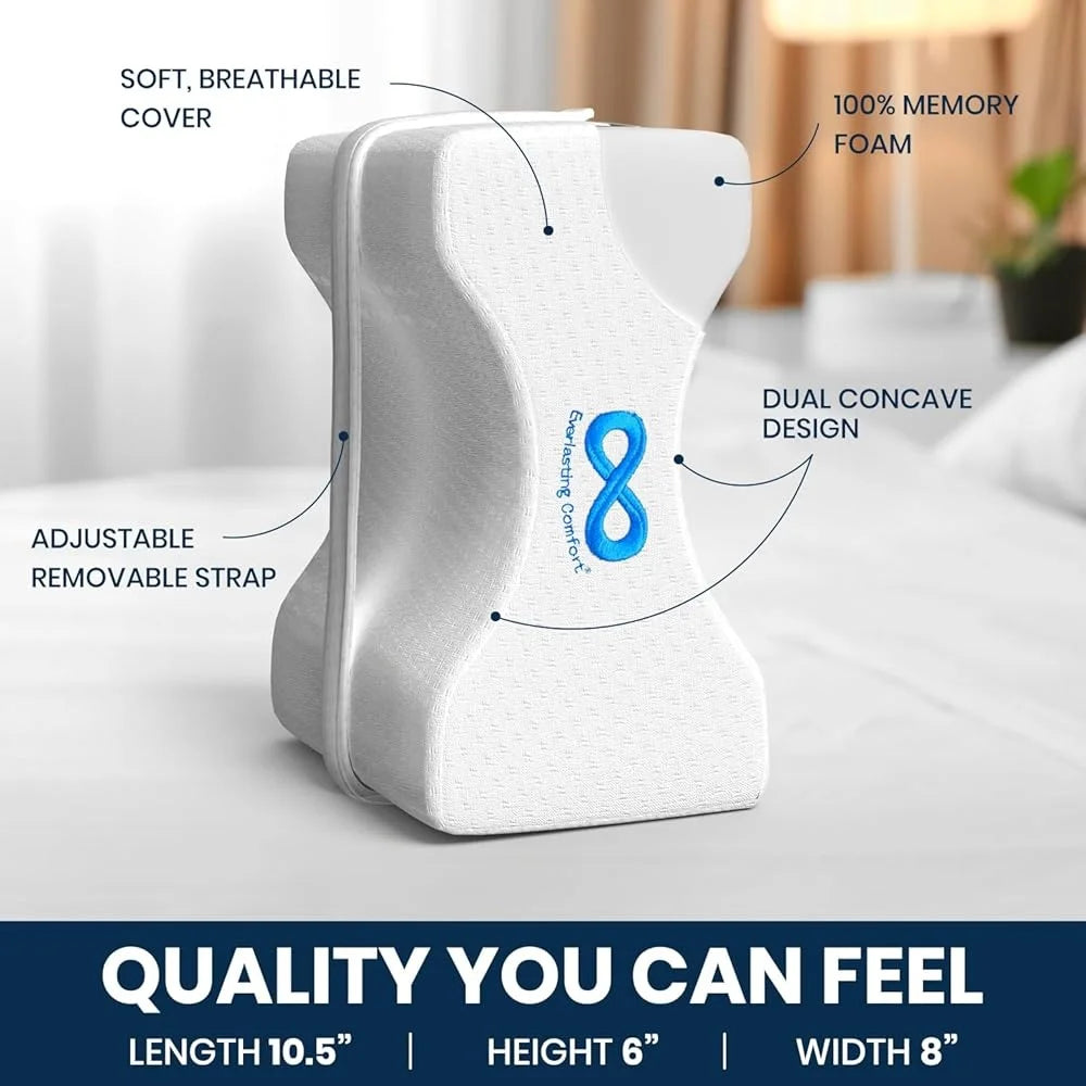 Memory Foam Knee Pillow Leg Pillow Side Sleepers Sciatica Pain Relief Adjustable Strap Comfortable Sleep Support Hips Back
