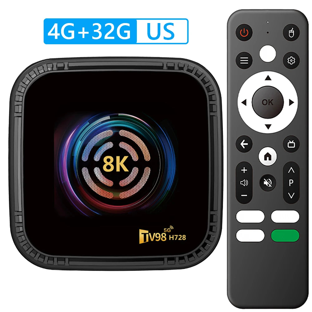 H728 4G 32G/64G Octa-Core BT5.0 Android 14 Smart TV Box Media Player 8K HD Set Top Box with Remote Android Box Dual-Band Wi-Fi