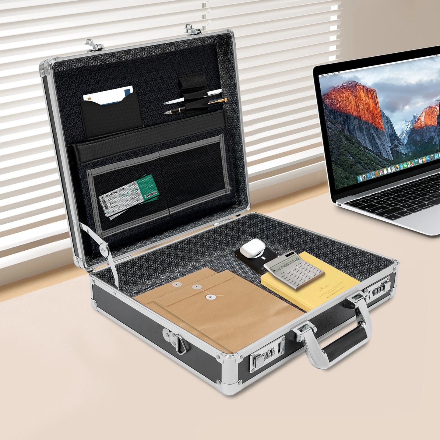 Security Briefcase W/ Dual Combination Locks & Adjustable Strap for Men & Women, Business Travel Case for Laptop (Up To 15.6In)