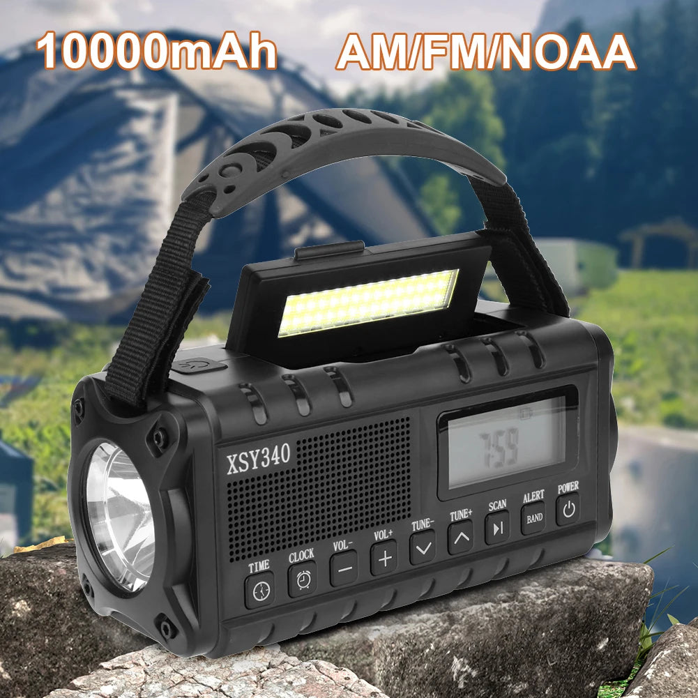 10000mAh Emergency Radio AM FM NOAA Weather Radio Multifunctional Hand Crank Solar Radio with Flashlight Power Bank SOS Alarm